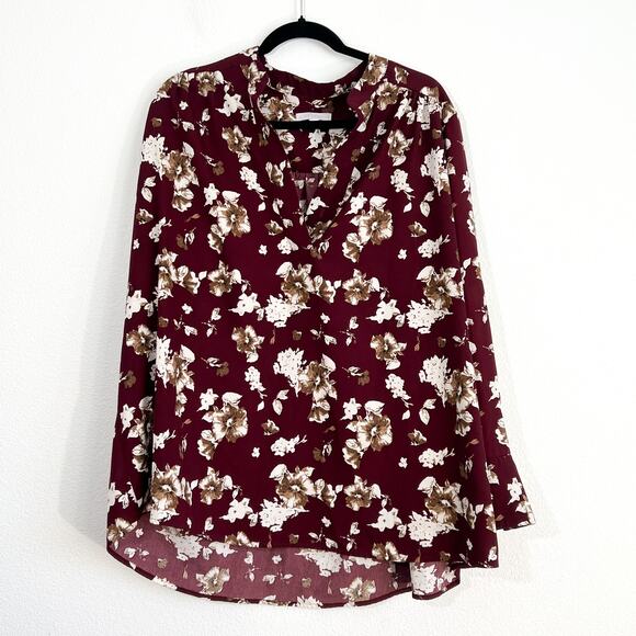 Marybelle Top Womens 2X Dark Floral Plus Size Popover Burgundy Boho Office Work - Picture 2 of 7